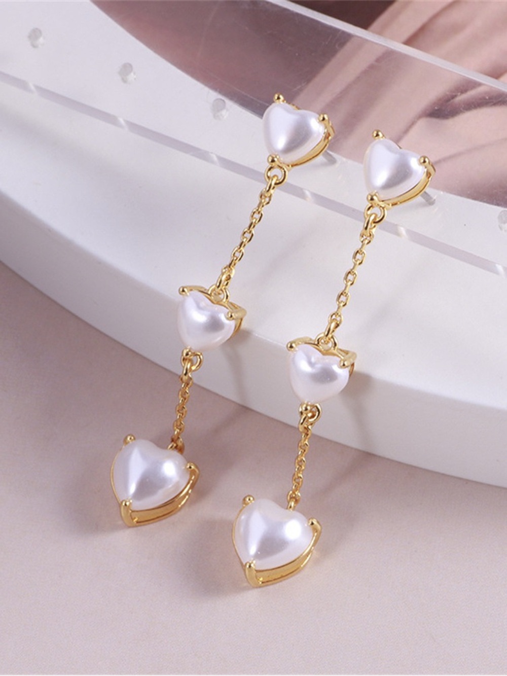 Kate Spade Pearl Heart Tassel Drop Earrings Fashion Jewelry Gift For Women